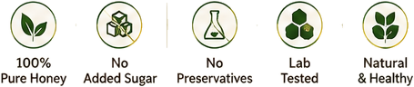 100% Pure Honey · No Added Sugar · No Preservatives · Lab Tested · Natural & Healthy